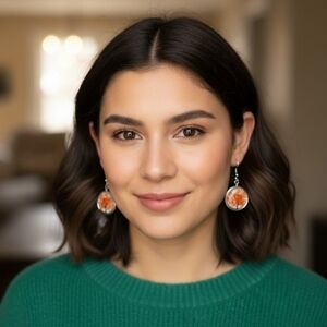 Fashion Jewelry Elegant Silver and Orange Tree Earrings (New)